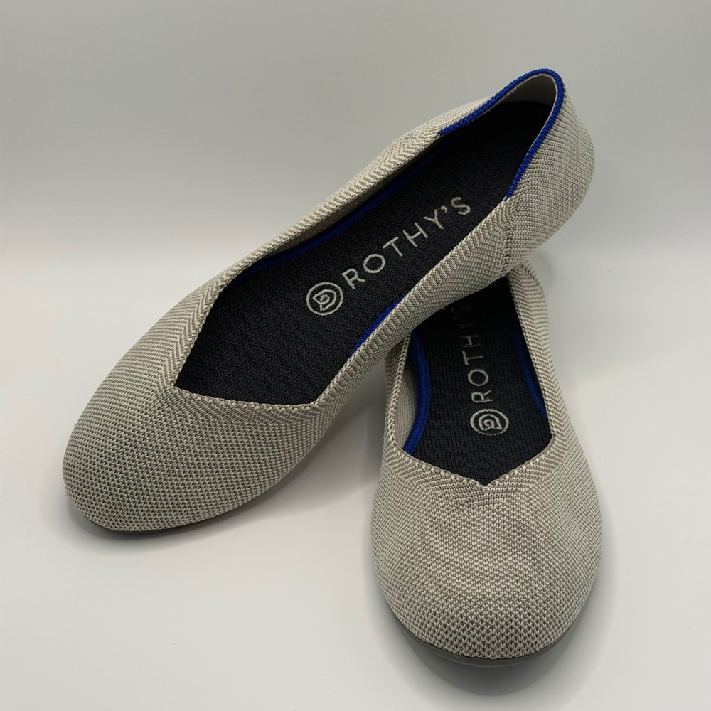 Rothys The Flat Sand Herringbone Tan Beige Knit Round Toe Ballet Flats Size 10.5